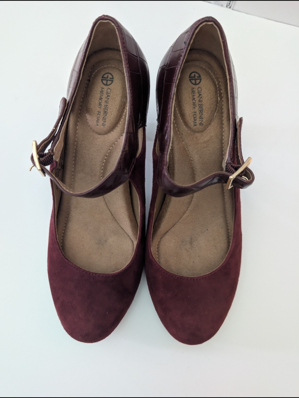 Giani Bernini Burgundy Suede Mary Jane Heels with Croc-Trim Strap Size 6M - Picture 5 of 12